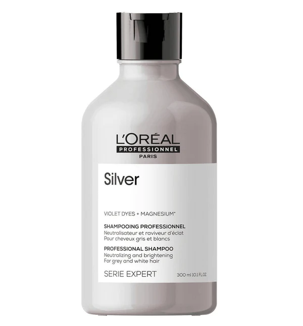 L'Oreal Professionnel Serie Expert Silver shampoo bottle, 300 ml, with black cap and label