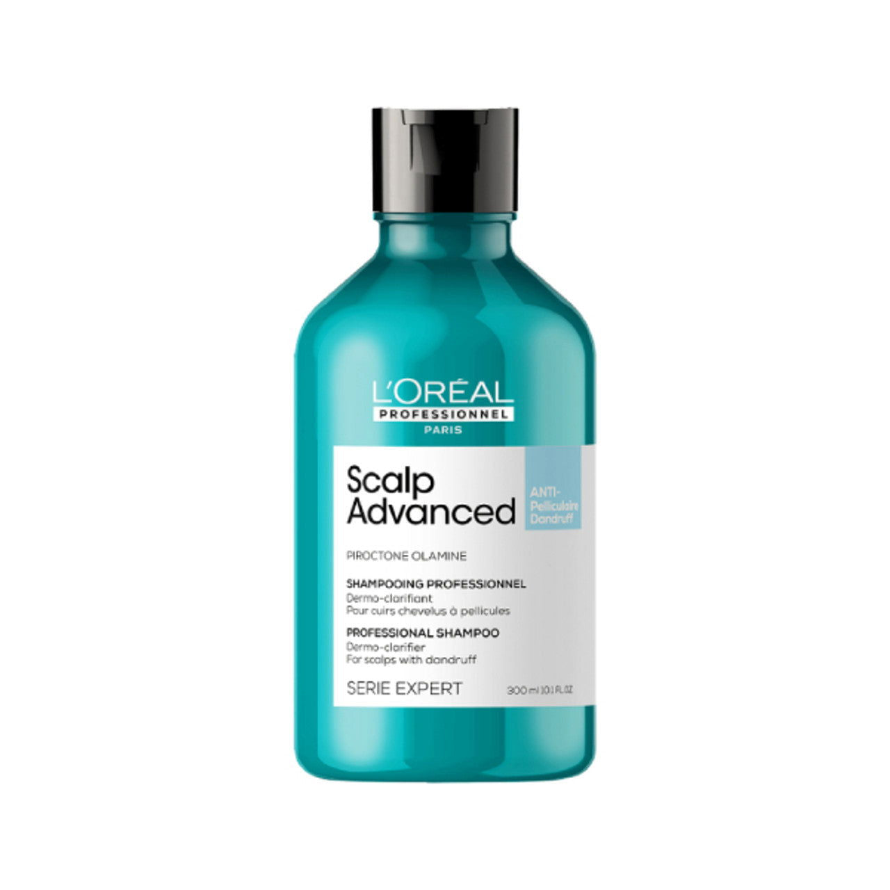 L'Oreal Professionnel Scalp Advanced anti-dandruff shampoo bottle, 300 ml, teal