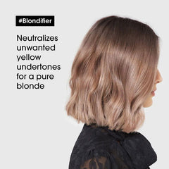 Blondified hair after treatment, neutral light blonde with smooth wavy layers