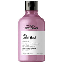 L'Oreal Liss Unlimited shampoo bottle, pink with black cap