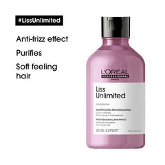 L'Oreal Liss Unlimited shampoo bottle with pink tint and black cap