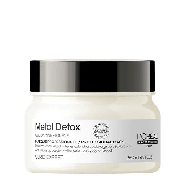 L'Oreal Professionnel Metal Detox hair mask jar, 250 ml, white tub with black lid