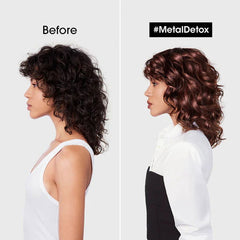 L'Oreal Metal Detox hair mask results on curly hair, #MetalDetox side-by-side