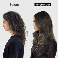 Hair mask comparison: two women side profiles with long wavy dark hair