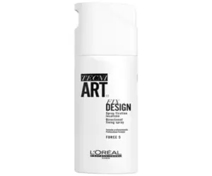Hair styling spray bottle, white with Tecni Art Design label
