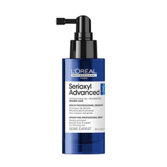 Hair serum bottle with pump, blue label, L'Oreal Serioxyl Advanced