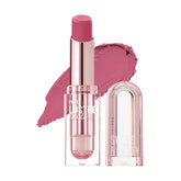 Silk Pink lipstick in rose-gold tube with cap and pink smudge swatch