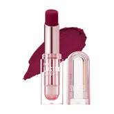 Maroon lustre lipstick with clear bullet cap and matching lip swatch
