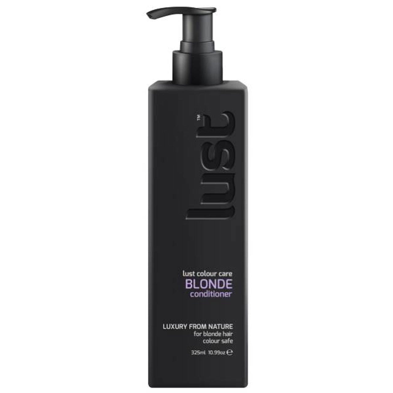 Lust Blonde conditioner bottle with black pump dispenser