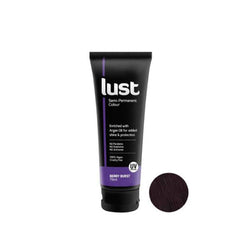 Hair color cream tube in dark berry purple, 75 ml, with swatch circle