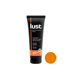 Semi-permanent hair color tube, orange shade, 75 ml, with orange swatch