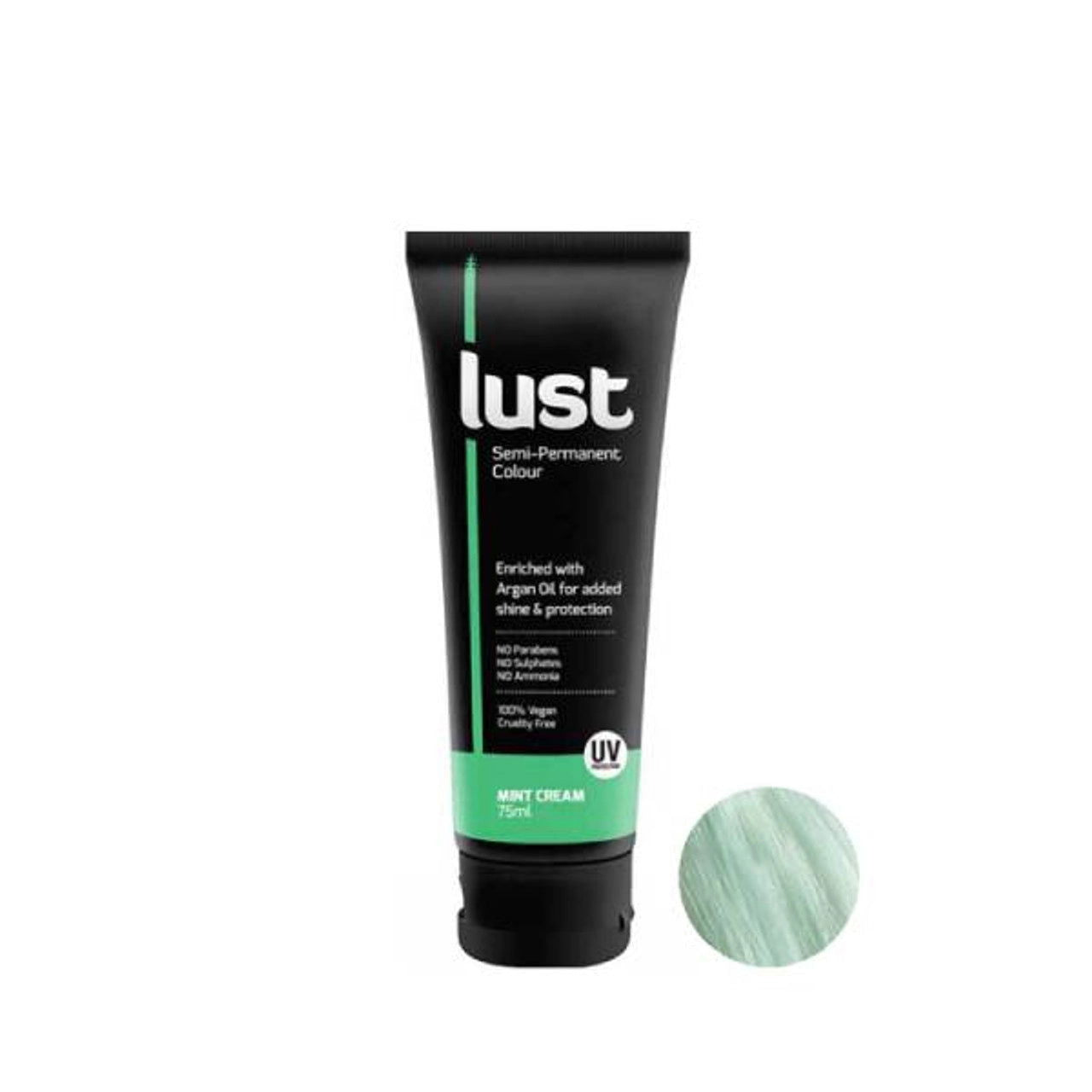Hair colour cream tube and mint cream color swatch