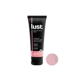 Self-tanning cream tube in misty rose with color swatch