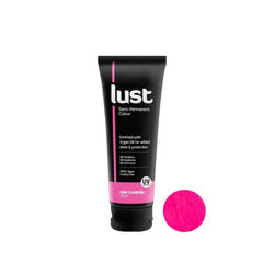 Lust pink diamond hair color tube with 75 ml and matching pink swatch