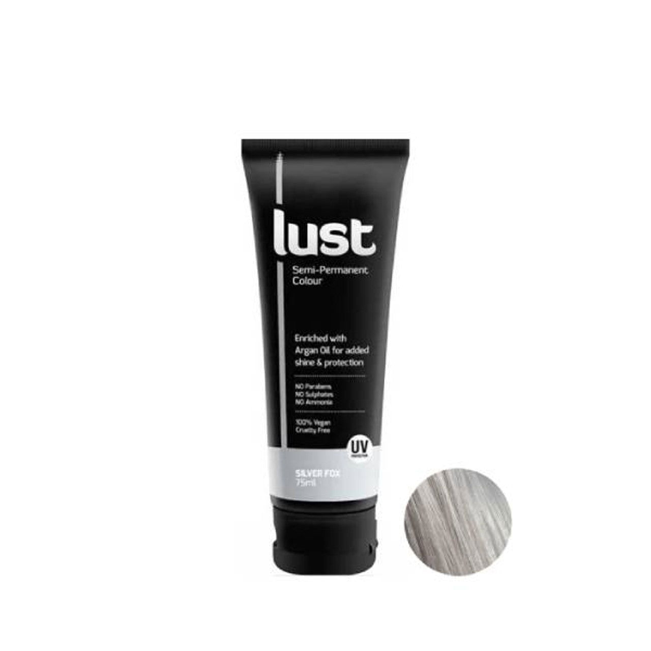 Hair dye cream tube with silver fox swatch, 75 ml