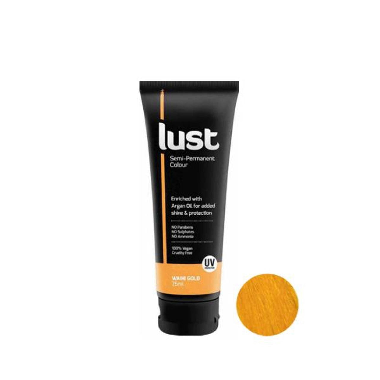Lust Colour Waihi Gold 75ml squeeze tube, black with gold accents