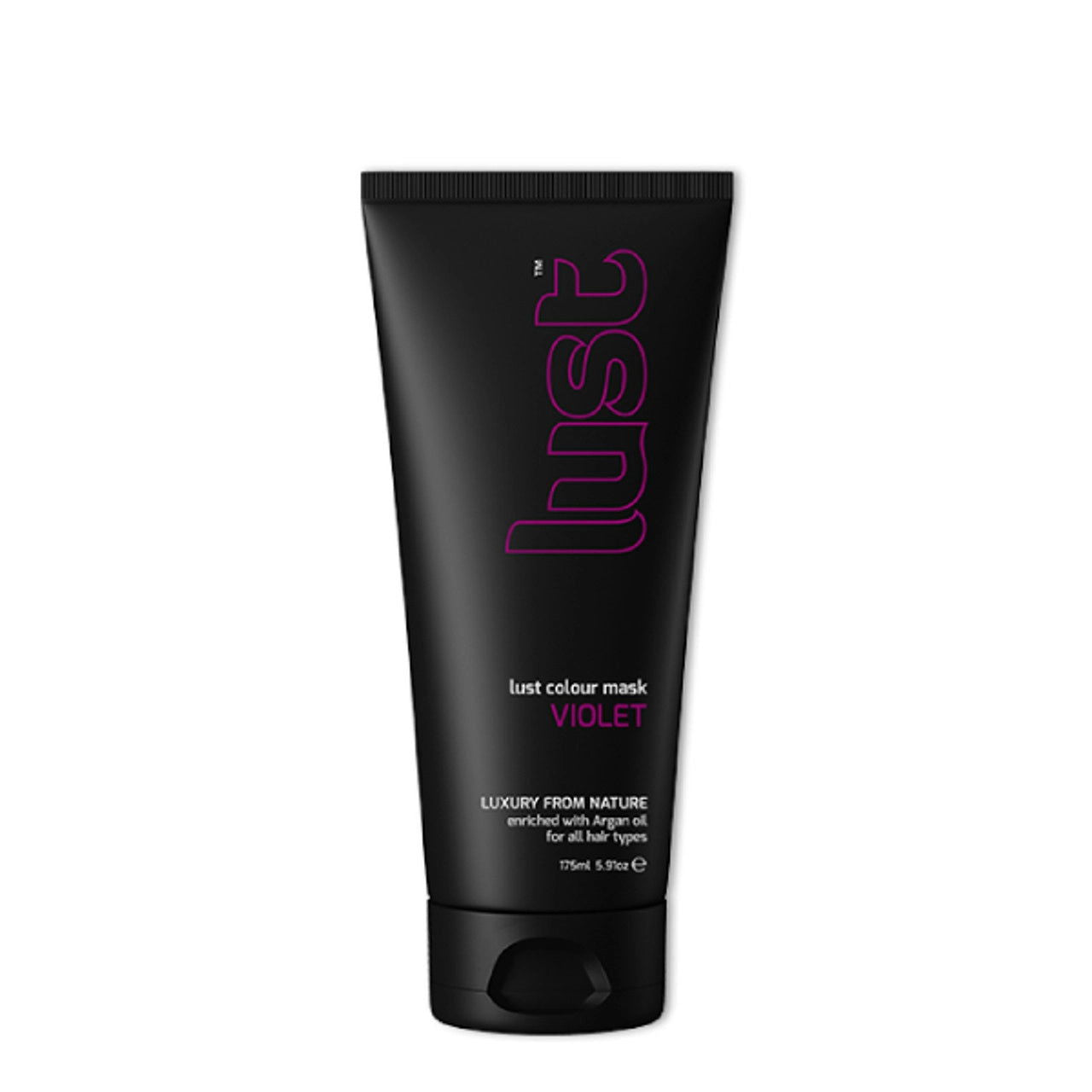 Violet hair colour mask in black squeeze tube with flip-top cap