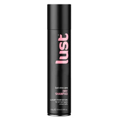 Lust dry shampoo spray bottle, black with pink lettering