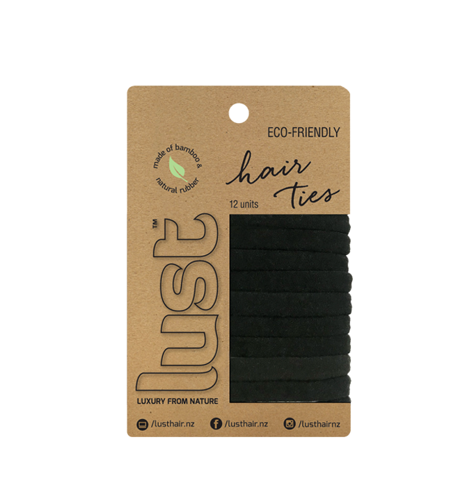 Eco-friendly hair ties set, black elastic bands on kraft package card