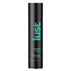 Lust flexible hair spray can, black with teal lettering, 300 g