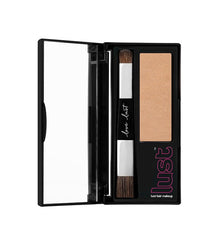Hair makeup compact with blond powder pan and two applicator brushes