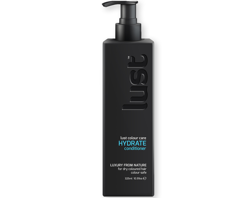 Lust Hydrate conditioner bottle with black pump, 325 ml