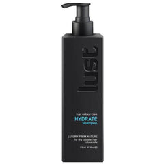 Hydrate shampoo bottle with black pump and 'lust colour care' label