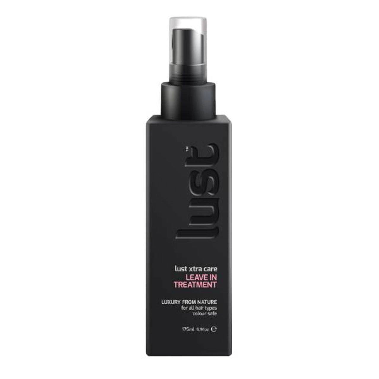 Black leave-in hair treatment bottle (175 ml) with spray pump