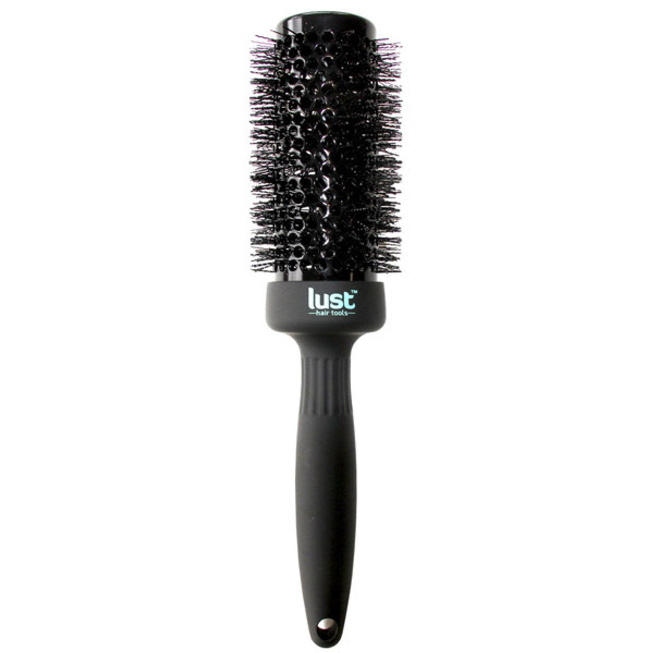 33mm ceramic hair brush with black barrel, round bristle head and black handle