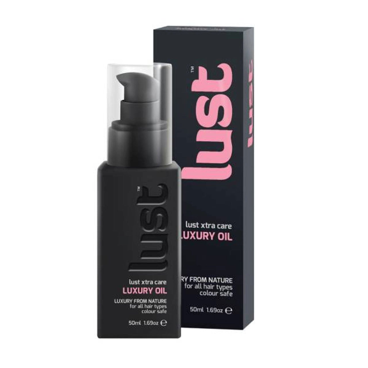 Lust Luxury Oil 50 ml in black pump bottle and matching box