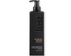Hair conditioner bottle, dark bottle with pump and Repair label