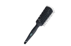 Flexible tunnel vent hair brush with dark bristles and black handle