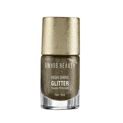 Gold glitter nail polish bottle with high-shine label