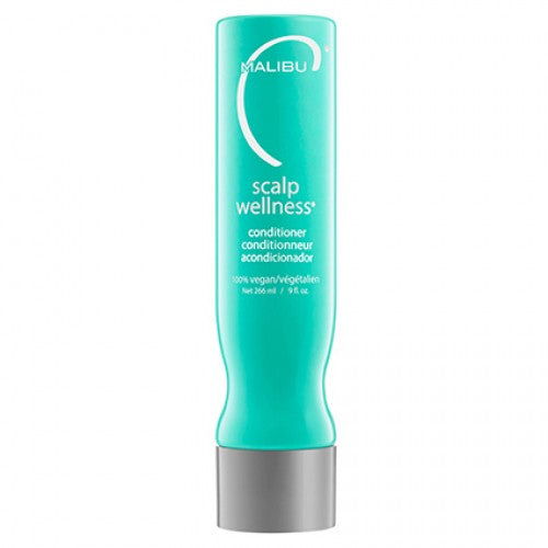 Scalp wellness conditioner bottle, teal plastic with Malibu label, 266 ml