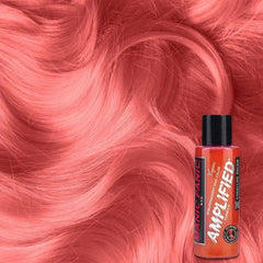 Coral orange hair dye bottle with black cap, for hair coloring