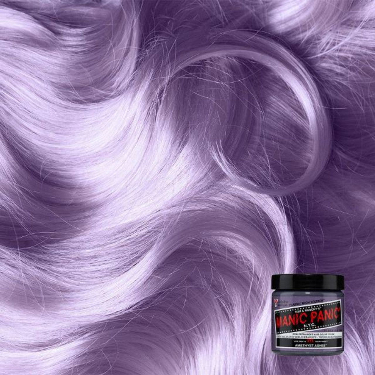 Manic Panic CLASSIC Formula hair dye, Amethyst Ashes, on lavender hair strands