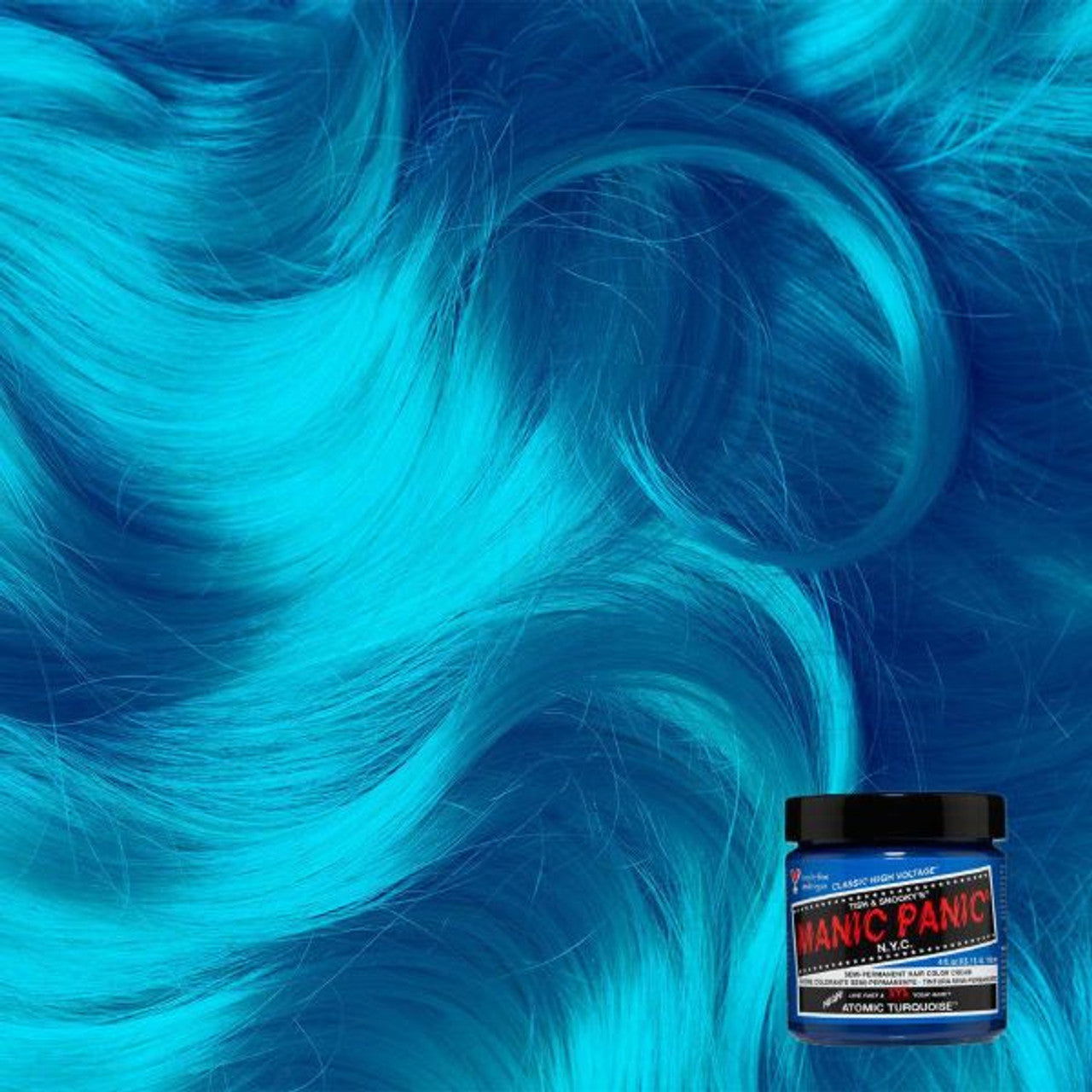 Manic Panic Classic Formula hair dye jar in Atomic Turquoise, turquoise label