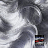Manic Panic Blue Steel hair dye jar with silver-blue hair swirls
