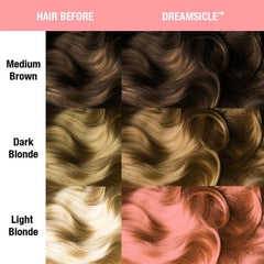 Hair color results: medium brown, blonde shades to coral pink curls