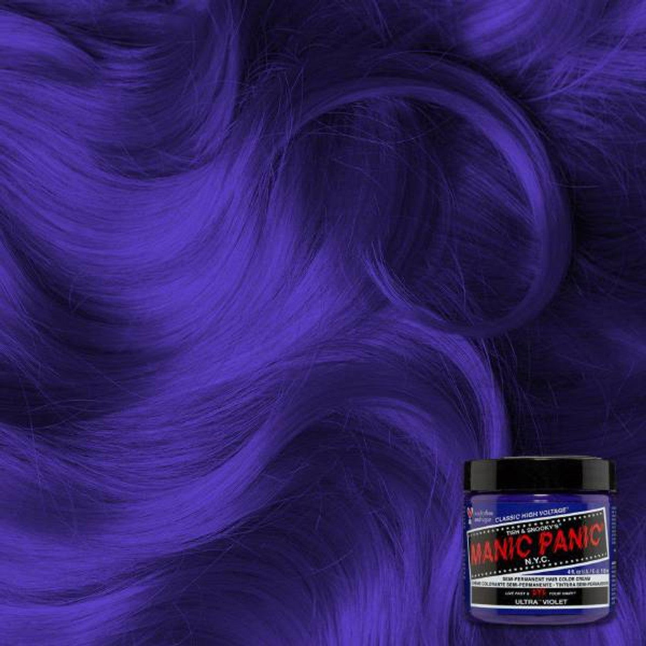 Manic Panic Ultra Violet hair dye jar with purple label