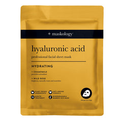 Hydrating hyaluronic acid sheet mask pouch with blue band, front view