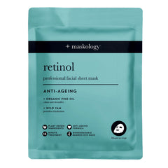 Retinol anti-ageing facial sheet mask pouch, maskology, teal