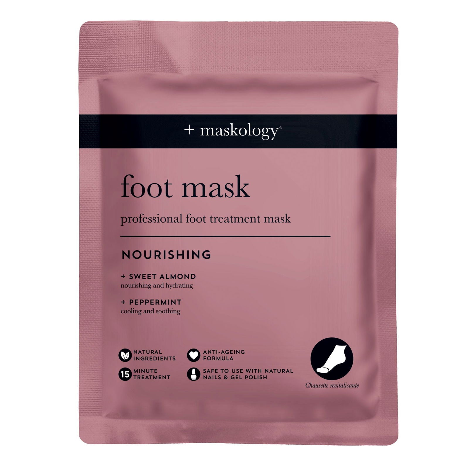 Maskology foot mask pouch, pink nourishing professional foot treatment