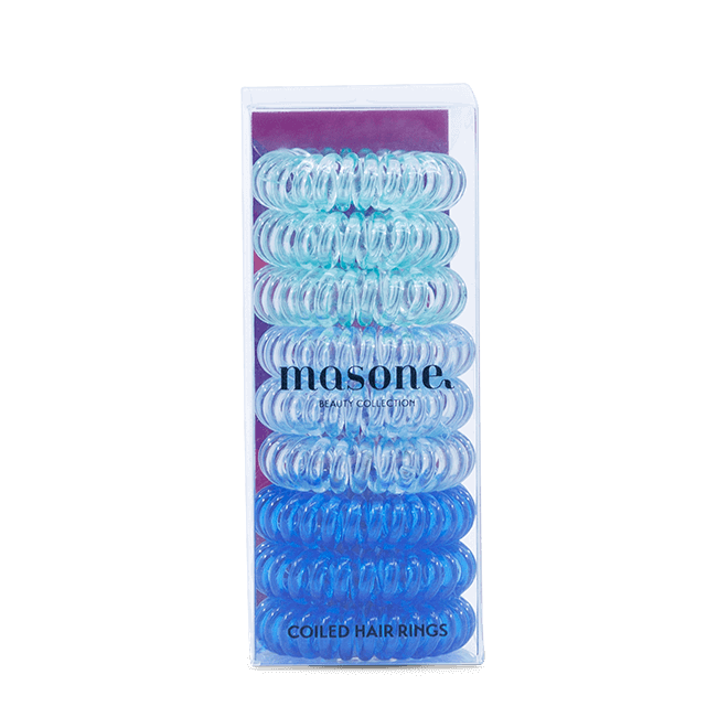 Masone hair twist coiled hair rings in blue tones, in retail box