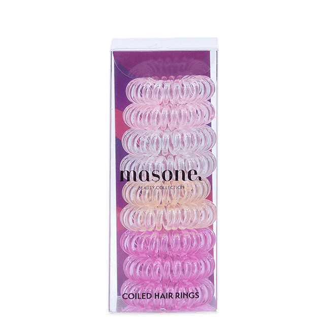 Masone hair twists, coiled hair rings in pink and white