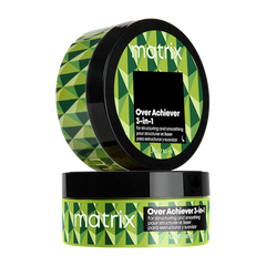 Matrix Over Achiever 3-in-1 hair styling cream tub with lid and green-and-black label