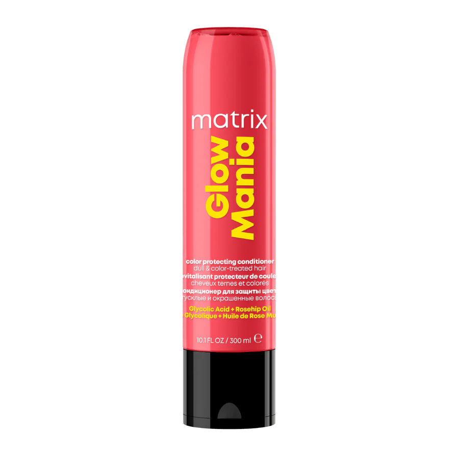 Matrix Glow Mania hair conditioner bottle, pink/red with black cap, 300 ml