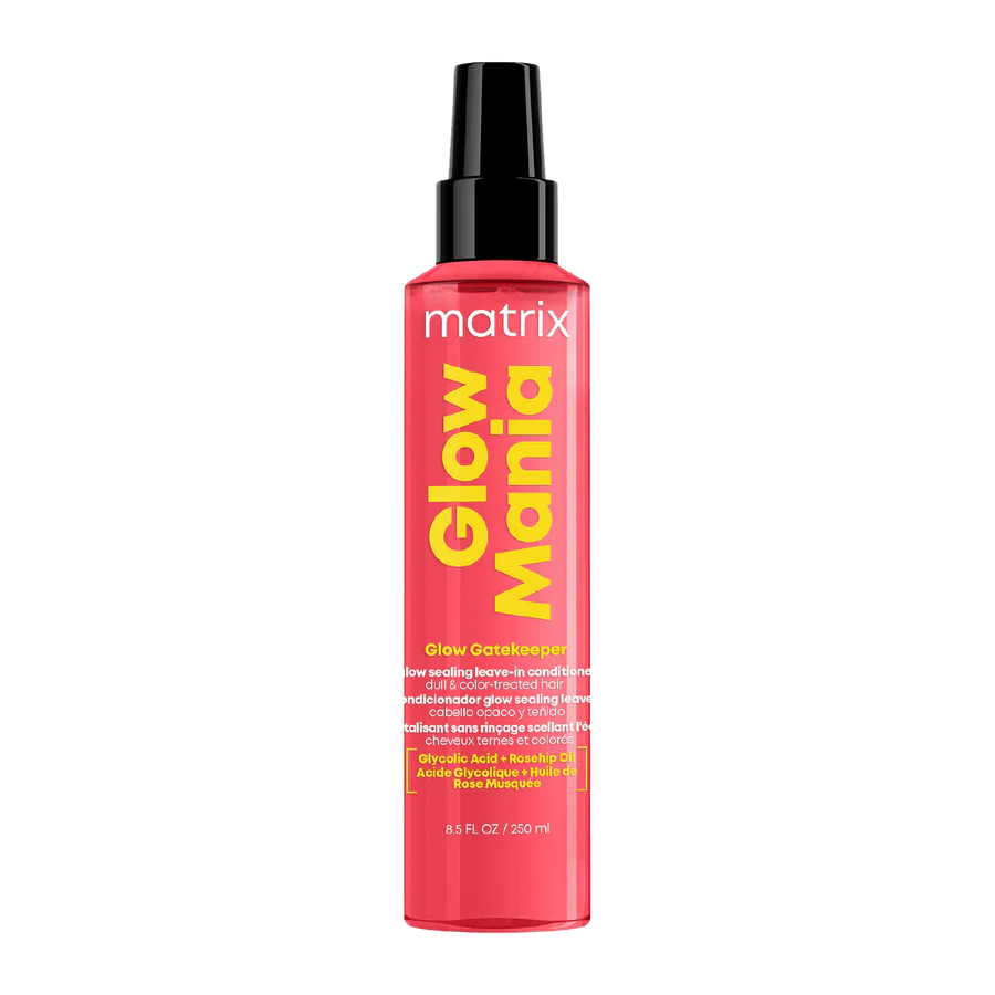 Matrix Glow Mania leave-in hair conditioner bottle, 8.5 fl oz, 250 ml
