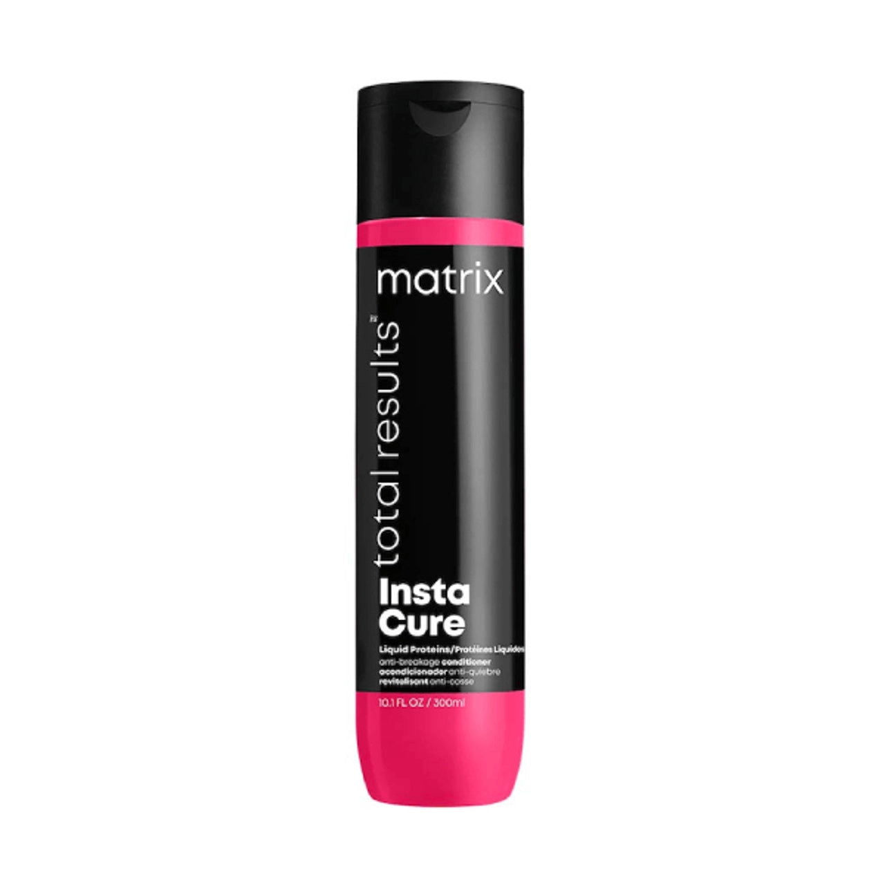 Hair conditioner bottle with black and pink matrix branding