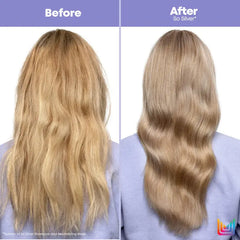 Blonde hair before-and-after panel with smoother, lighter tone